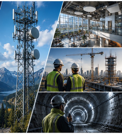 Telecommunications tower, in-building communications, construction and confined-space radio engineering